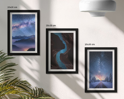 Lot de 3 tableaux Ciel nocturne, montagnes, gorges et paysage hivernal