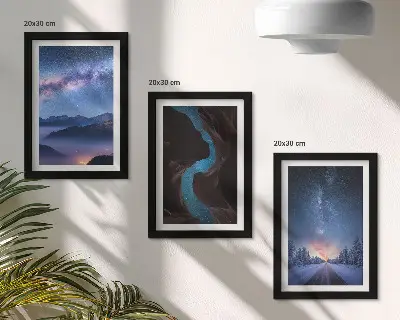 Lot de 3 tableaux représentant un ciel nocturne, des montagnes, des gorges et un paysage hivernal
