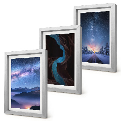 Lot de 3 tableaux Ciel nocturne, montagnes, gorges et paysage hivernal