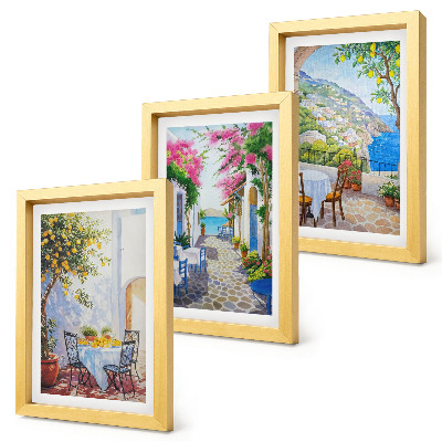 Mur de cadres Rues charmantes bordées de plantes fleuries et offrant une vue sur la mer
