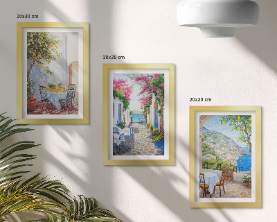Mur de cadres Rues charmantes bordées de plantes fleuries et offrant une vue sur la mer