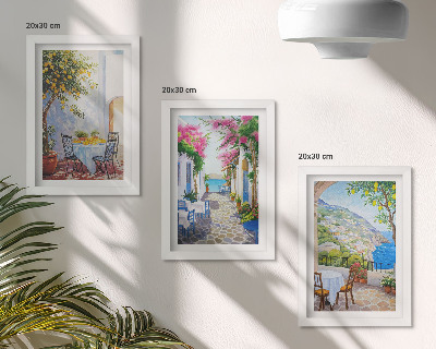 Mur de cadres Rues charmantes bordées de plantes fleuries et offrant une vue sur la mer
