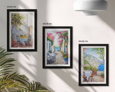 Mur de cadres Rues charmantes bordées de plantes fleuries et offrant une vue sur la mer
