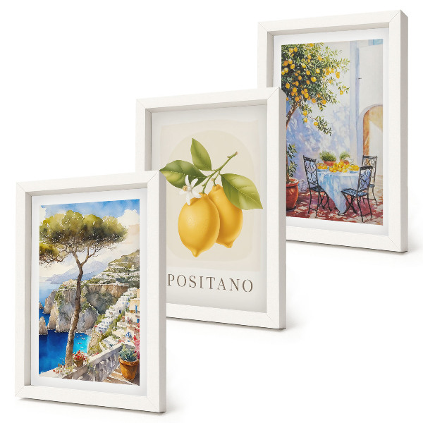 Lot de 3 tableaux Vues de Positano avec des citronniers au soleil
