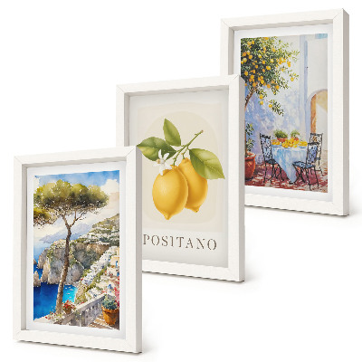 Lot de 3 tableaux Vues de Positano avec des citronniers au soleil