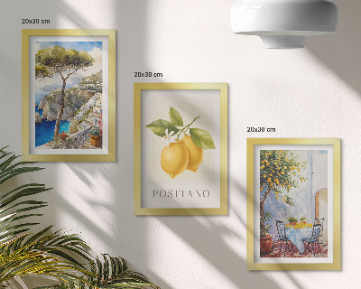 Lot de 3 tableaux Vues de Positano avec des citronniers au soleil