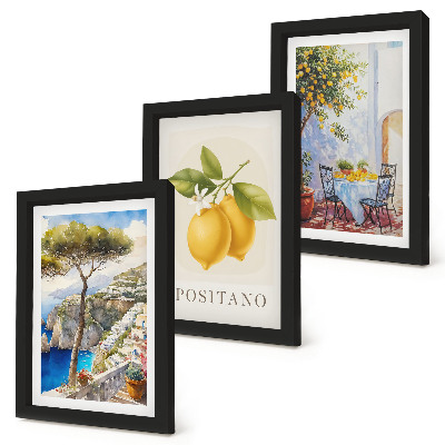 Lot de 3 tableaux Vues de Positano avec des citronniers au soleil