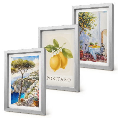 Lot de 3 tableaux Vues de Positano avec des citronniers au soleil