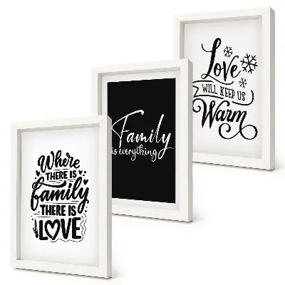 Mur de cadres sur le thème de la famille, de l'amour, de la chaleur, du foyer et des citations inspirantes