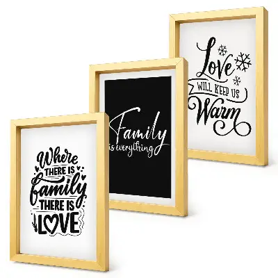Mur de cadres sur le thème de la famille, de l'amour, de la chaleur, du foyer et des citations inspirantes