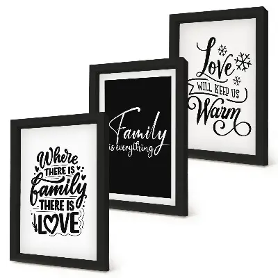 Mur de cadres sur le thème de la famille, de l'amour, de la chaleur, du foyer et des citations inspirantes