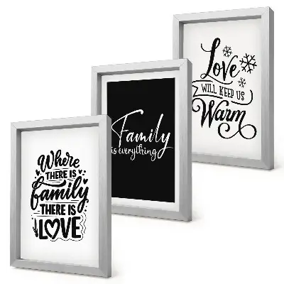 Mur de cadres sur le thème de la famille, de l'amour, de la chaleur, du foyer et des citations inspirantes
