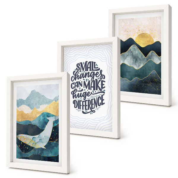 Lot de 3 tableaux Inscription inspirante représentant des paysages de montagne abstraits