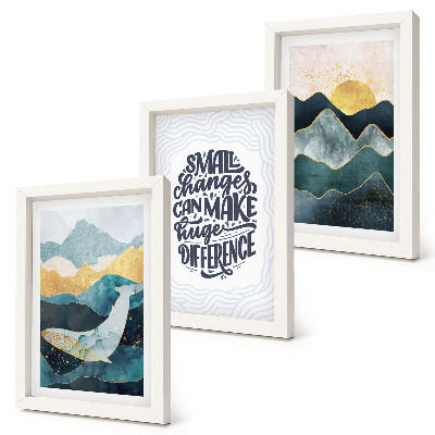 Lot de 3 tableaux Inscription inspirante représentant des paysages de montagne abstraits
