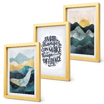 Lot de 3 tableaux Inscription inspirante représentant des paysages de montagne abstraits
