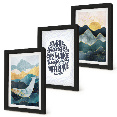 Lot de 3 tableaux Inscription inspirante représentant des paysages de montagne abstraits