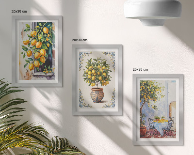 Ensemble de 3 tableaux Citronniers et fruits dans un cadre ensoleillé