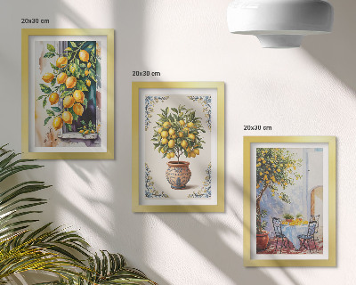 Ensemble de 3 tableaux Citronniers et fruits dans un cadre ensoleillé
