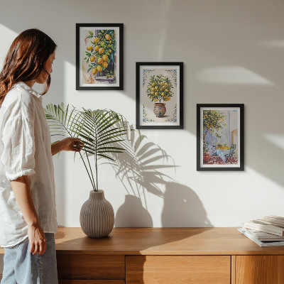Ensemble de 3 tableaux Citronniers et fruits dans un cadre ensoleillé