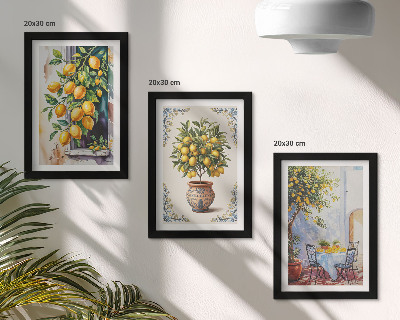 Ensemble de 3 tableaux Citronniers et fruits dans un cadre ensoleillé