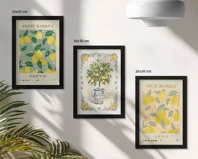 Mur de cadres affiches de fruits et agrumes italiens