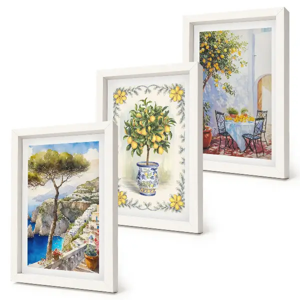 Vue sur la mer avec des citronniers lot de 3 tableaux