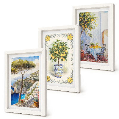 Lot de 3 tableaux Vue sur la mer avec des citronniers