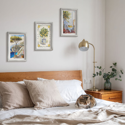 Lot de 3 tableaux Vue sur la mer avec des citronniers