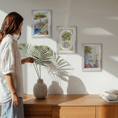Lot de 3 tableaux Vue sur la mer avec des citronniers