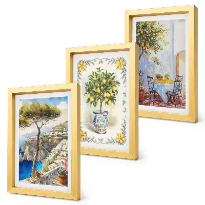 Vue sur la mer avec des citronniers lot de 3 tableaux