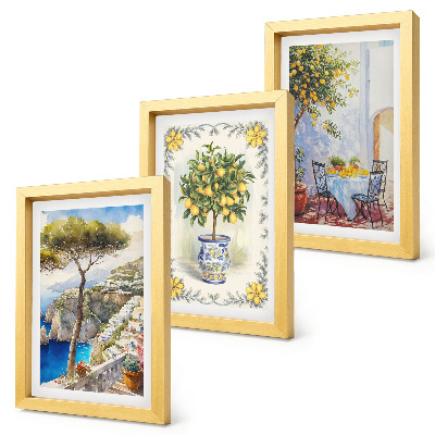 Lot de 3 tableaux Vue sur la mer avec des citronniers