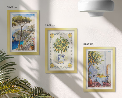 Lot de 3 tableaux Vue sur la mer avec des citronniers
