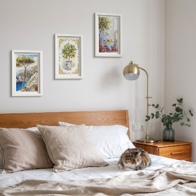 Lot de 3 tableaux Vue sur la mer avec des citronniers