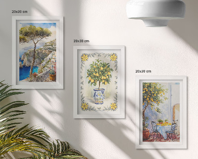 Lot de 3 tableaux Vue sur la mer avec des citronniers