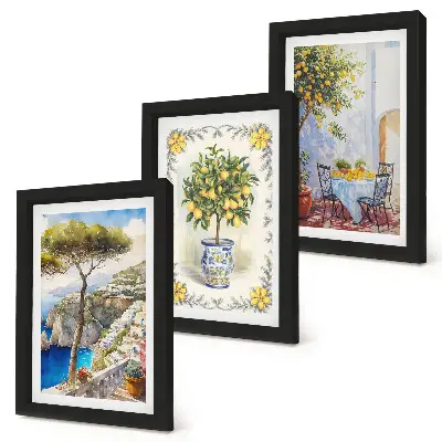 Vue sur la mer avec des citronniers lot de 3 tableaux
