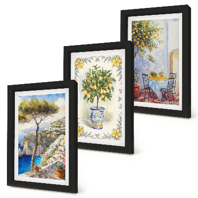 Lot de 3 tableaux Vue sur la mer avec des citronniers