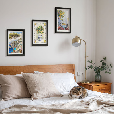 Lot de 3 tableaux Vue sur la mer avec des citronniers