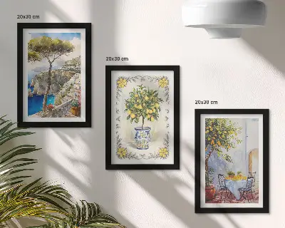 Vue sur la mer avec des citronniers lot de 3 tableaux