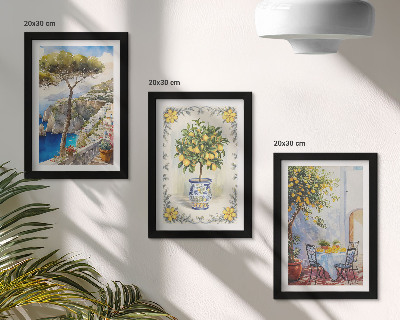 Lot de 3 tableaux Vue sur la mer avec des citronniers