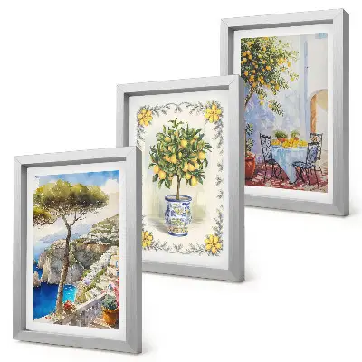 Vue sur la mer avec des citronniers lot de 3 tableaux