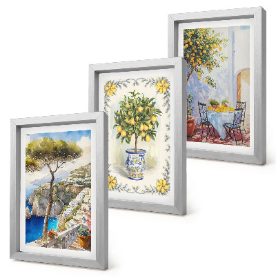 Lot de 3 tableaux Vue sur la mer avec des citronniers