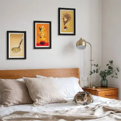 Mur de cadres sur le thème de la cuisine et de l'alimentation