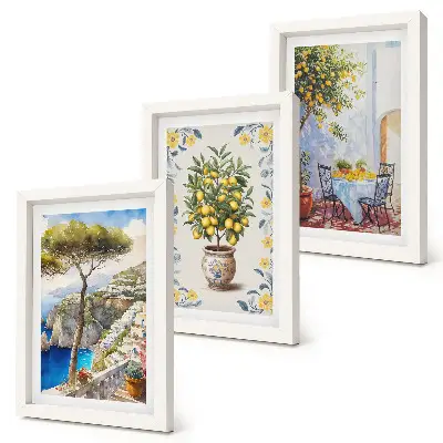 Lot de 3 tableaux vue sur la mer avec des citronniers dans le style des peintures italiennes
