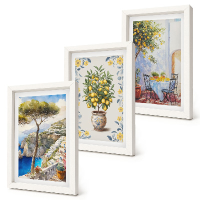 Lot de 3 tableaux Vue sur la mer avec des citronniers, peintures italiennes