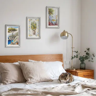 Lot de 3 tableaux vue sur la mer avec des citronniers dans le style des peintures italiennes