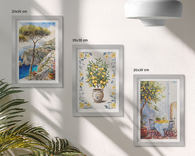 Lot de 3 tableaux Vue sur la mer avec des citronniers, peintures italiennes