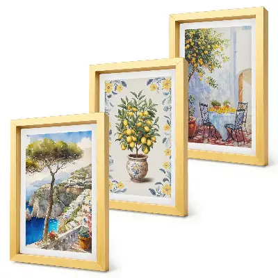 Lot de 3 tableaux vue sur la mer avec des citronniers dans le style des peintures italiennes