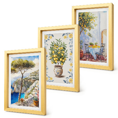 Lot de 3 tableaux Vue sur la mer avec des citronniers, peintures italiennes