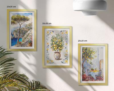Lot de 3 tableaux Vue sur la mer avec des citronniers, peintures italiennes