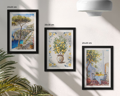 Lot de 3 tableaux Vue sur la mer avec des citronniers, peintures italiennes